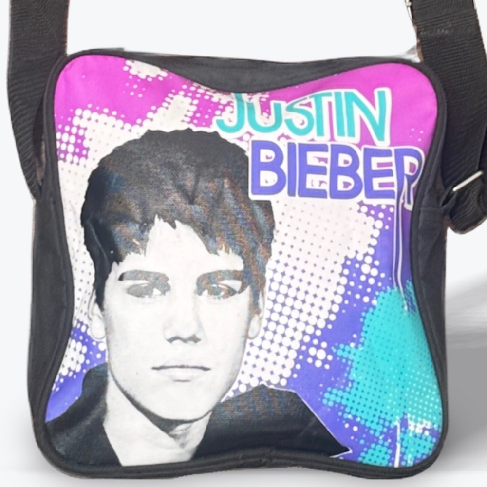 Justin Bieber Bag Messenger 2012 Crossbody Senior School Black Pink Y2K Retro